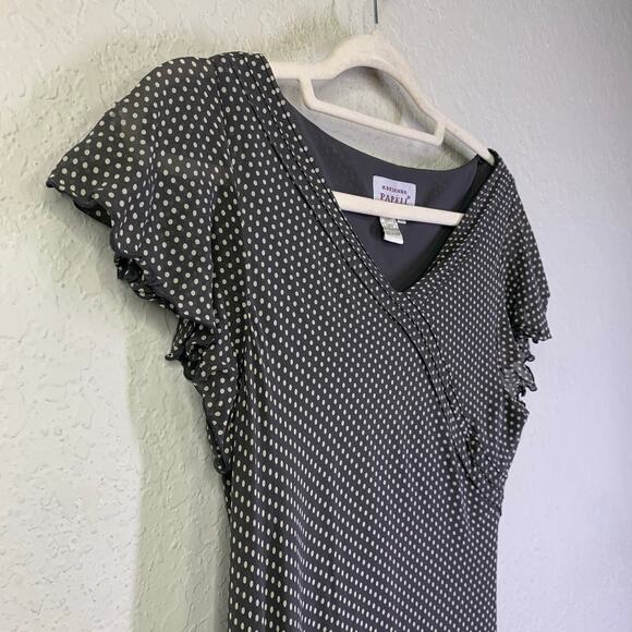 ADRIANNA PAPELL Dress Silk V-Neck Bias Cut Flutter Sleeve Polka Dot Occasion - Picture 7 of 11